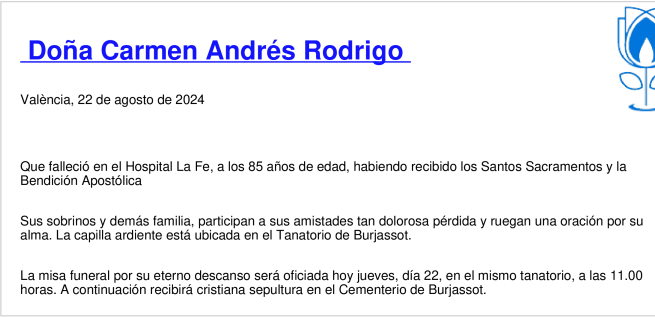 Esquela de Carmen Andrés Rodrigo