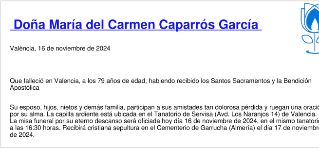 Esquela de María Del Carmen Caparrós García