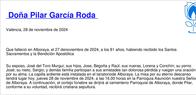 Esquela de Pilar García Roda