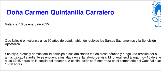 Esquela de Carmen Quintanilla Carralero