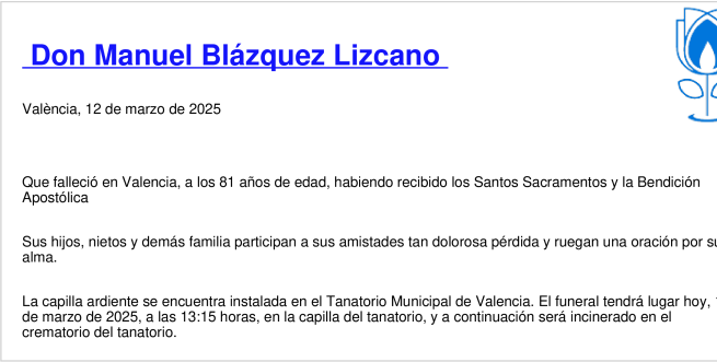 Esquela de Manuel Blázquez Lizcano