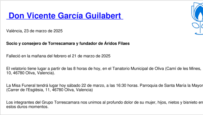 Esquela de Vicente García Guilabert