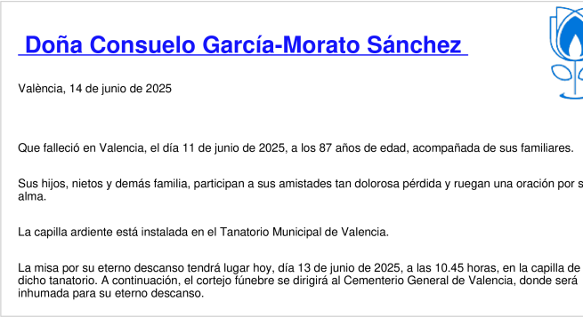 Esquela de Consuelo García-morato Sánchez