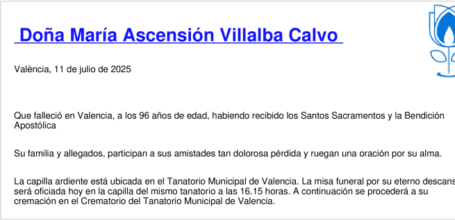 Esquela de María Ascensión Villalba Calvo