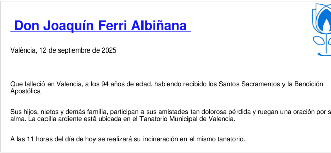 Esquela de Joaquín Ferri Albiñana