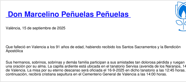 Esquela de Marcelino Peñuelas Peñuelas