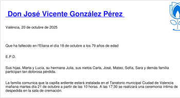 Esquela de Jose Vicente Gonzalez Perez