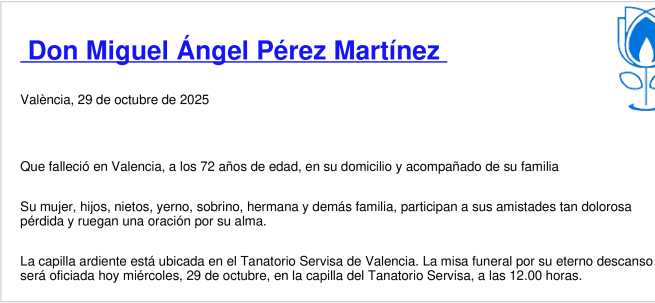Esquela de Miguel ángel Pérez Martínez