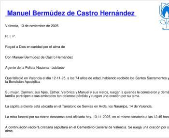 Esquela de Manuel Bermúdez De Castro Hernández