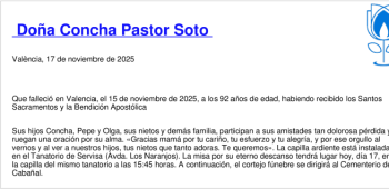 Esquela de Concha Pastor Soto