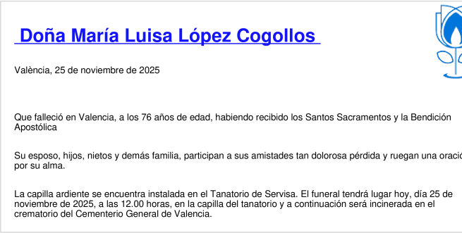 Esquela de María Luisa López Cogollos