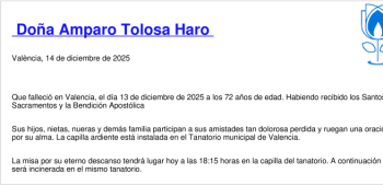 Esquela de Amparo Tolosa Haro