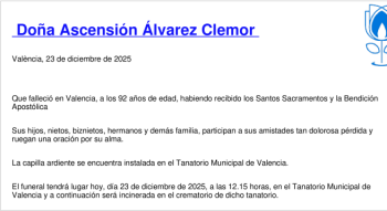 Esquela de Ascensión Álvarez Clemor