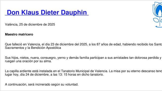 Esquela de Klaus Dieter Dauphin