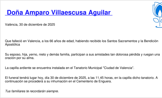 Esquela de Amparo Villaescusa Aguilar