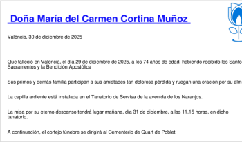 Esquela de María Del Carmen Cortina Muñoz