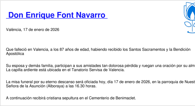 Esquela de Enrique Font Navarro