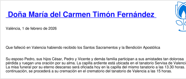 Esquela de María del Carmen Timón Fernández