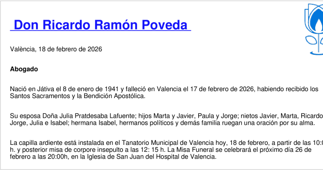 Esquela de Ricardo Ramón Poveda