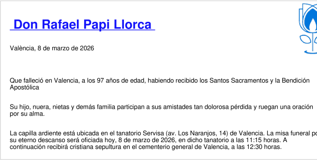 Esquela de Rafael Papi Llorca