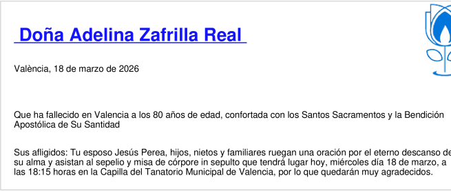 Esquela de Adelina Zafrilla Real