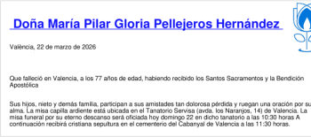 Esquela de María Pilar Gloria Pellejeros Hernández