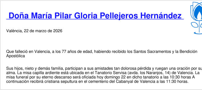 Esquela de María Pilar Gloria Pellejeros Hernández