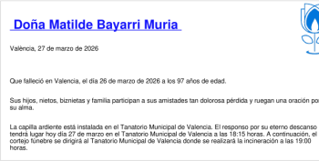 Esquela de Matilde Bayarri Muria