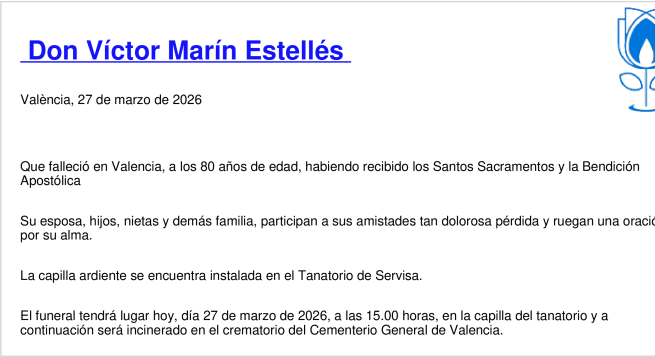 Esquela de Víctor Marín Estellés