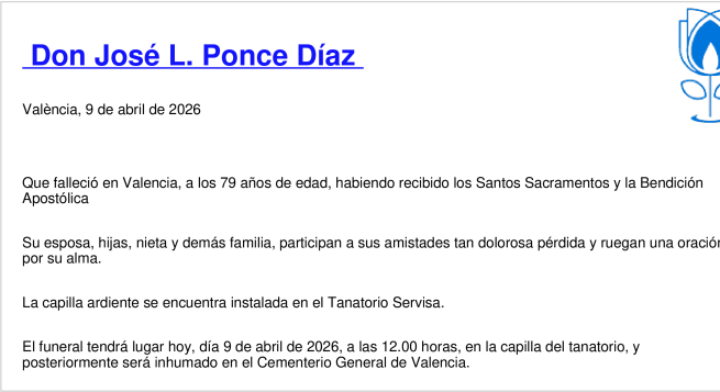 Esquela de José L. Ponce Díaz