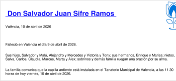 Esquela de Salvador Juan Sifre Ramos