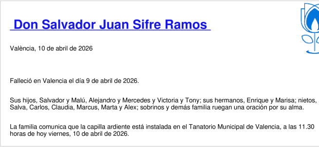 Esquela de Salvador Juan Sifre Ramos