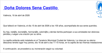 Esquela de Dolores Sena Castillo