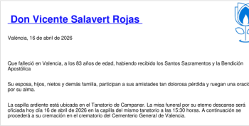 Esquela de Vicente Salavert Rojas