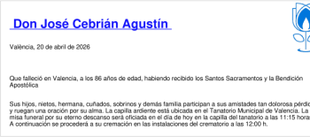 Esquela de José Cebrián Agustín