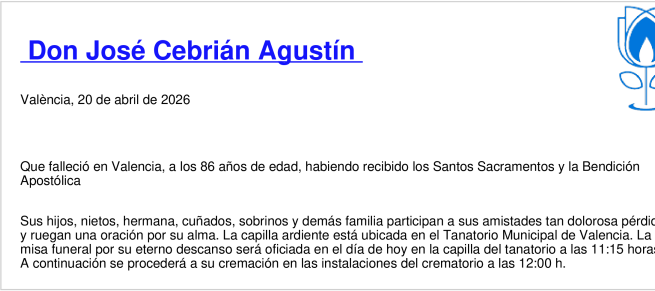 Esquela de José Cebrián Agustín